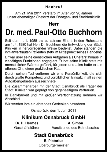 Traueranzeige von Paul-Otto Buchhorn von Neue Osnabrücker Zeitung GmbH & Co. KG