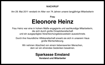 Traueranzeige von Heinz Eleonore von Neue Osnabrücker Zeitung GmbH & Co. KG