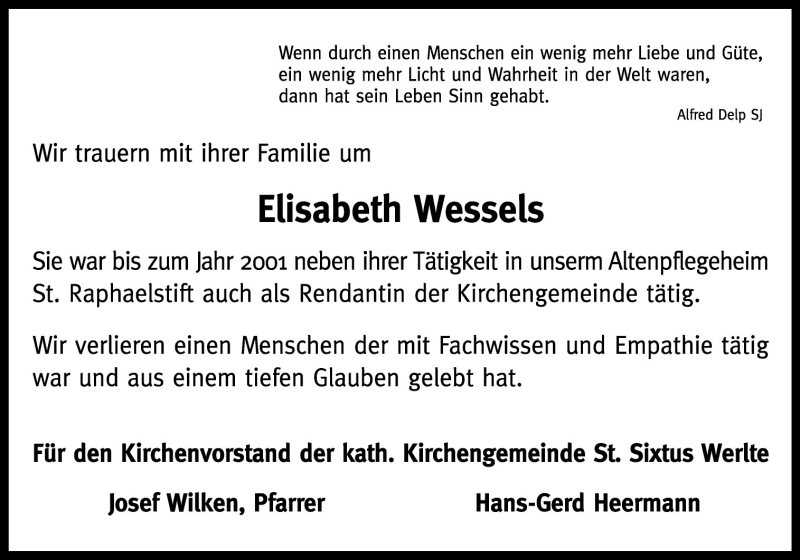  Traueranzeige für Elisabeth Wessels vom 03.06.2011 aus Neue Osnabrücker Zeitung GmbH & Co. KG