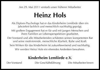 Traueranzeige von Heinz Hols von Neue Osnabrücker Zeitung GmbH & Co. KG