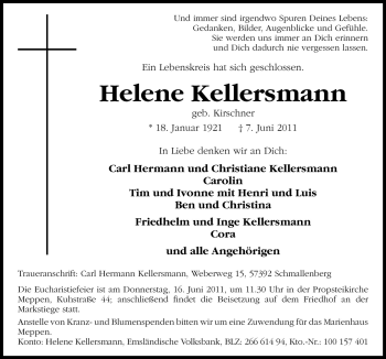 Traueranzeige von Helene Kellersmann von Neue Osnabrücker Zeitung GmbH & Co. KG