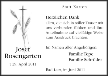 Traueranzeige von Josef Rosengarten von Neue Osnabrücker Zeitung GmbH & Co. KG