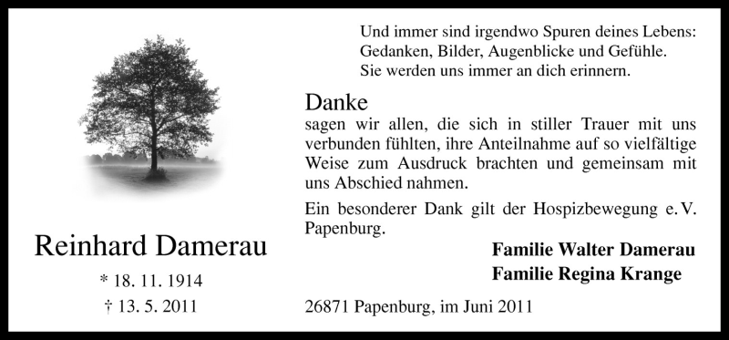  Traueranzeige für Reinhard Damerau vom 25.06.2011 aus Neue Osnabrücker Zeitung GmbH & Co. KG