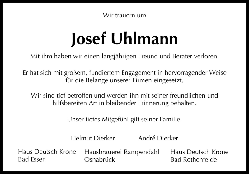  Traueranzeige für Josef Uhlmann vom 24.06.2011 aus Neue Osnabrücker Zeitung GmbH & Co. KG