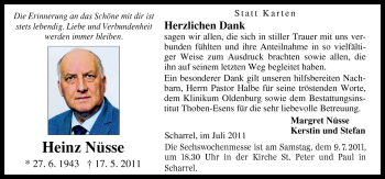 Traueranzeige von Heinz Nüsse von Neue Osnabrücker Zeitung GmbH & Co. KG