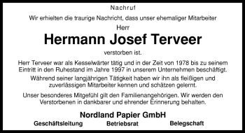 Traueranzeige von Hermann Josef Terveer von Neue Osnabrücker Zeitung GmbH & Co. KG