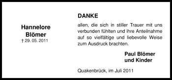 Traueranzeige von Hannelore Blömer von Neue Osnabrücker Zeitung GmbH & Co. KG