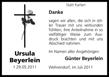 Traueranzeige von Ursula Beyerlein von Neue Osnabrücker Zeitung GmbH & Co. KG