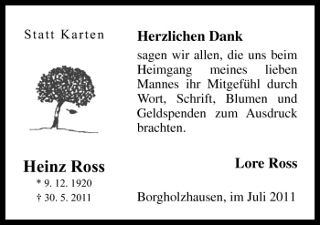 Traueranzeige von Heinz Ross von Neue Osnabrücker Zeitung GmbH & Co. KG