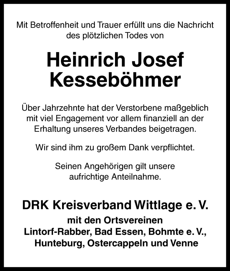  Traueranzeige für Heinrich Josef Kesseböhmer vom 15.07.2011 aus Neue Osnabrücker Zeitung GmbH & Co. KG