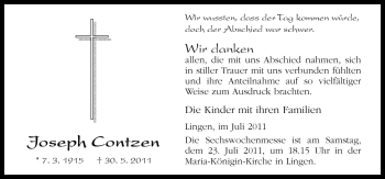 Traueranzeige von Joseph Contzen von Neue Osnabrücker Zeitung GmbH & Co. KG