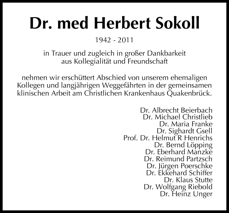  Traueranzeige für Herbert Sokoll vom 21.07.2011 aus Neue Osnabrücker Zeitung GmbH & Co. KG