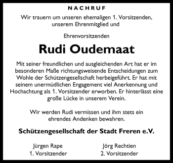 Traueranzeige von Rudi Oudemaat von Neue Osnabrücker Zeitung GmbH & Co. KG