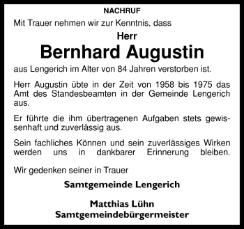 Traueranzeige von Bernhard Augustin von Neue Osnabrücker Zeitung GmbH & Co. KG