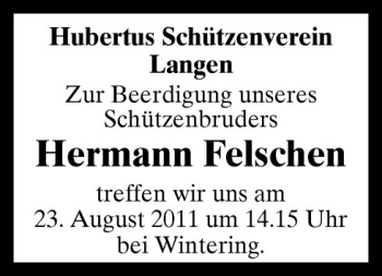 Traueranzeige von Hermann Felschen von Neue Osnabrücker Zeitung GmbH & Co. KG