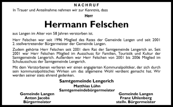 Traueranzeige von Hermann Felschen von Neue Osnabrücker Zeitung GmbH & Co. KG
