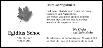 Traueranzeige von Egidius Schoe von Neue Osnabrücker Zeitung GmbH & Co. KG