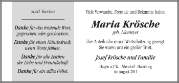 Traueranzeige von Maria Krösche von Neue Osnabrücker Zeitung GmbH & Co. KG