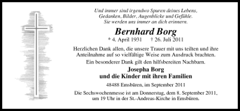 Traueranzeige von Bernhard Borg von Neue Osnabrücker Zeitung GmbH & Co. KG