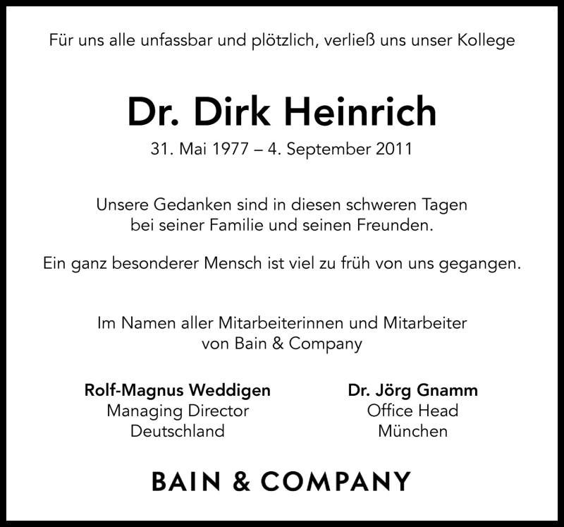  Traueranzeige für Dirk Heinrich vom 17.09.2011 aus Neue Osnabrücker Zeitung GmbH & Co. KG