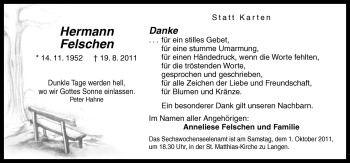 Traueranzeige von Hermann Felschen von Neue Osnabrücker Zeitung GmbH & Co. KG