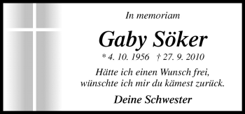 Traueranzeige von Gaby Söker von Neue Osnabrücker Zeitung GmbH & Co. KG