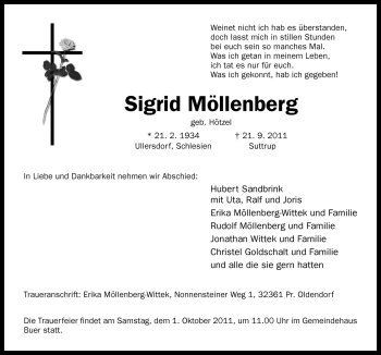 Traueranzeige von Sigrid Möllenberg von Neue Osnabrücker Zeitung GmbH & Co. KG