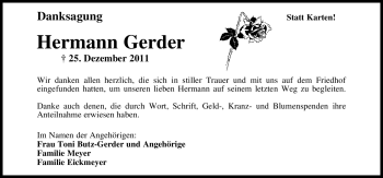 Traueranzeige von Hermann Gerder von Neue Osnabrücker Zeitung