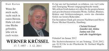 Traueranzeige von Werner Krüssel von Neue Osnabrücker Zeitung