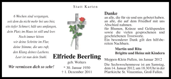 Traueranzeige von Elfriede Beerling von Neue Osnabrücker Zeitung