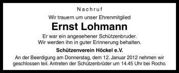 Traueranzeige von Ernst Lohmann von Neue Osnabrücker Zeitung