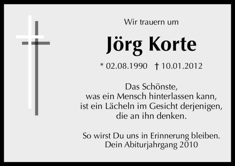  Traueranzeige für Jörg Korte vom 14.01.2012 aus Neue Osnabrücker Zeitung