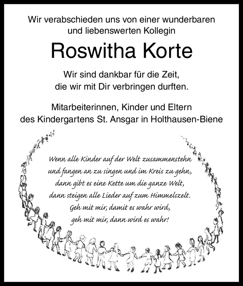  Traueranzeige für Roswitha Korte vom 16.01.2012 aus Neue Osnabrücker Zeitung