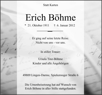 Traueranzeige von Erich Böhme von Neue Osnabrücker Zeitung