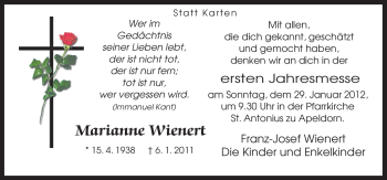 Traueranzeige von Marianne Wienert von Neue Osnabrücker Zeitung