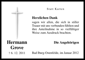 Traueranzeige von Hermann Grove von Neue Osnabrücker Zeitung