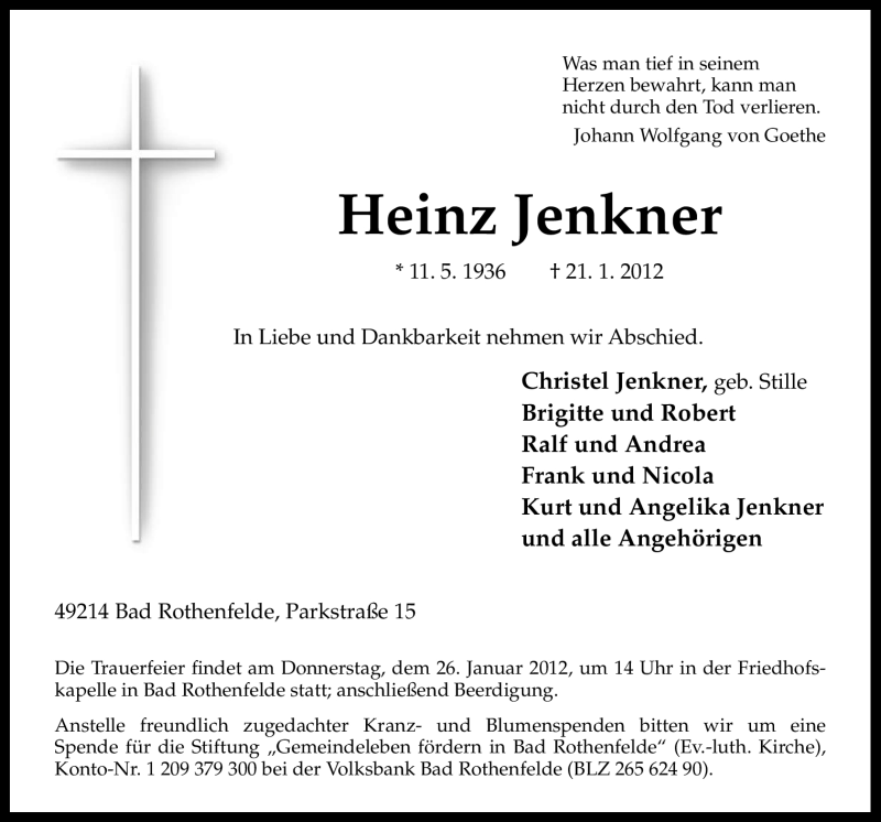  Traueranzeige für Heinz Jenkner vom 24.01.2012 aus Neue Osnabrücker Zeitung