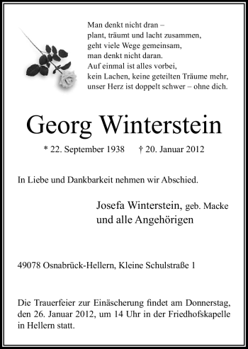 Traueranzeige von Georg Winterstein von Neue Osnabrücker Zeitung