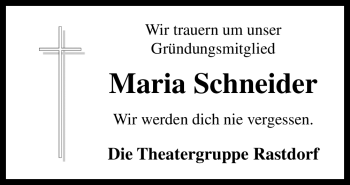 Traueranzeige von Maria Schneider von Neue Osnabrücker Zeitung