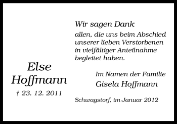 Traueranzeige von Else Hoffmann von Neue Osnabrücker Zeitung