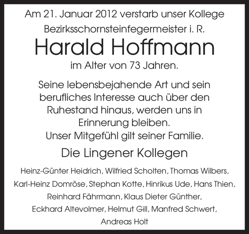  Traueranzeige für Harald Hoffmann vom 27.01.2012 aus Neue Osnabrücker Zeitung