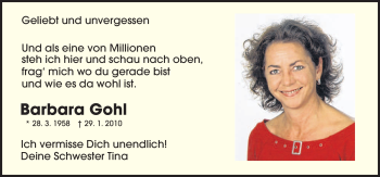 Traueranzeige von Barbara Gohl von Neue Osnabrücker Zeitung