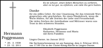 Traueranzeige von Hermann Poggemann von Neue Osnabrücker Zeitung