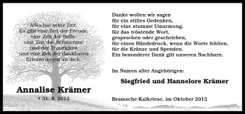 Traueranzeige von Annalise Krämer von Neue Osnabrücker Zeitung GmbH & Co. KG