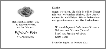 Traueranzeige von Elfriede Fels von Neue Osnabrücker Zeitung GmbH & Co. KG