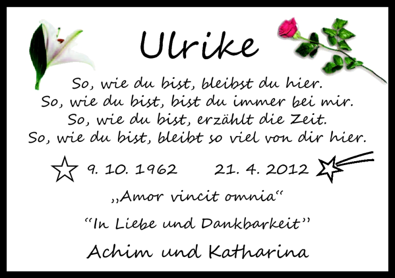  Traueranzeige für Ulrike Bungenstock-Torbecke vom 09.10.2012 aus Neue Osnabrücker Zeitung GmbH & Co. KG