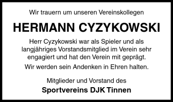 Traueranzeige von Hermann Cyzykowski von Neue Osnabrücker Zeitung GmbH & Co. KG