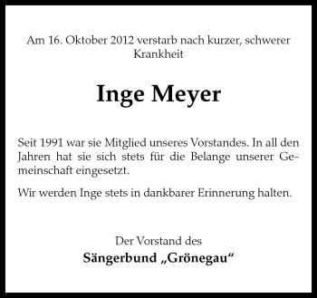 Traueranzeige von Inge Meyer von Neue Osnabrücker Zeitung GmbH & Co. KG