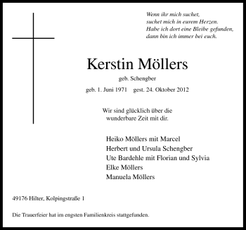 Traueranzeige von Kerstin Möllers von Neue Osnabrücker Zeitung GmbH & Co. KG
