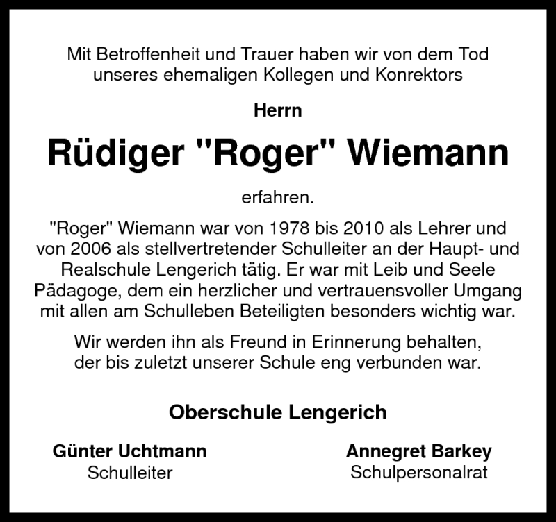  Traueranzeige für Rüdiger Wiemann vom 08.11.2012 aus Neue Osnabrücker Zeitung GmbH & Co. KG